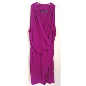 Lauren Ralph Lauren Purple Knee Length Faux Wrap Sleeveless Sheath Dress 14